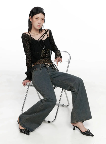 cardigan-with-lace-straps-is508 / Black