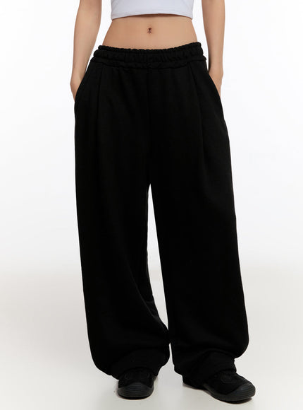 pintuck-wide-leg-sweatpants-iu509 / Black