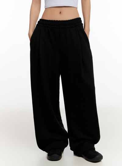 pintuck-wide-leg-sweatpants-iu509 / Black
