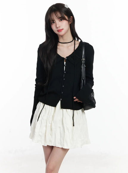 frilled-v-neck-cardigan-ij529 / Black