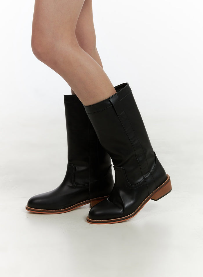 stitch-faux-leather-boots-ou411 / Black