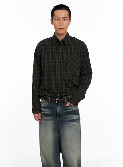 mens-checkered-button-up-shirt-is510 / Black