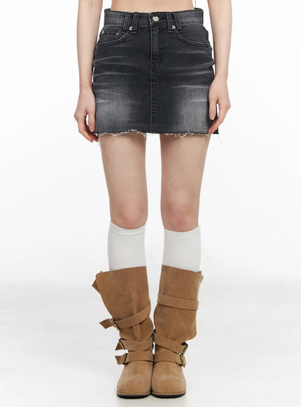 washed-denim-mini-skirt-cm519 / Black