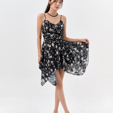 retro-floral-mini-dress-io311 / Black