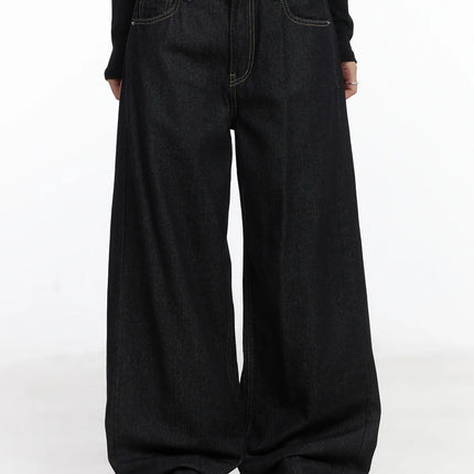 lyric-fleece-wide-leg-jeans-cd529 / Black
