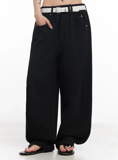 chaeryeong-belted-wide-leg-sweatpants-ic503 / Black