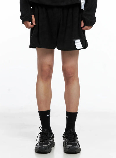 mens-textured-label-detail-shorts-us502 / Black