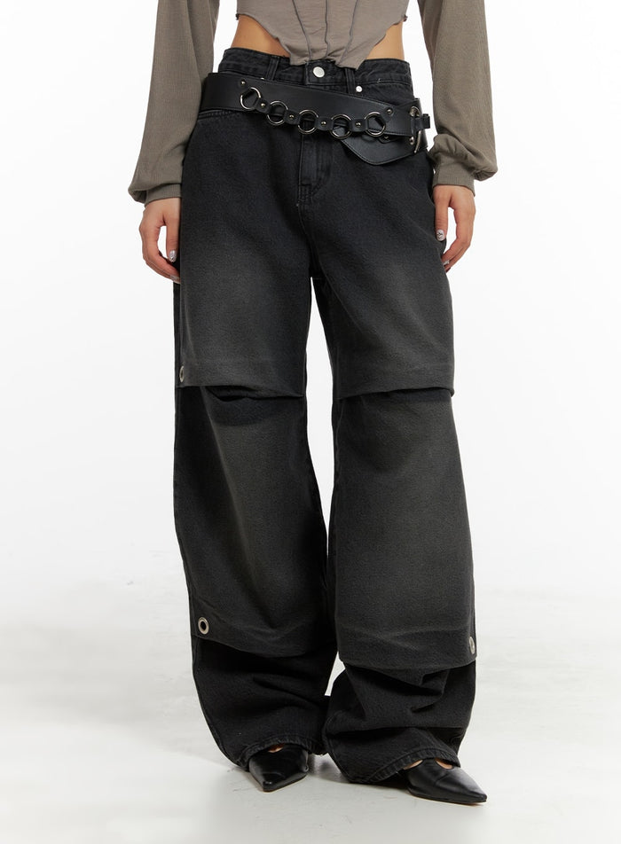 pintuck-baggy-jeans-ca416 / Black