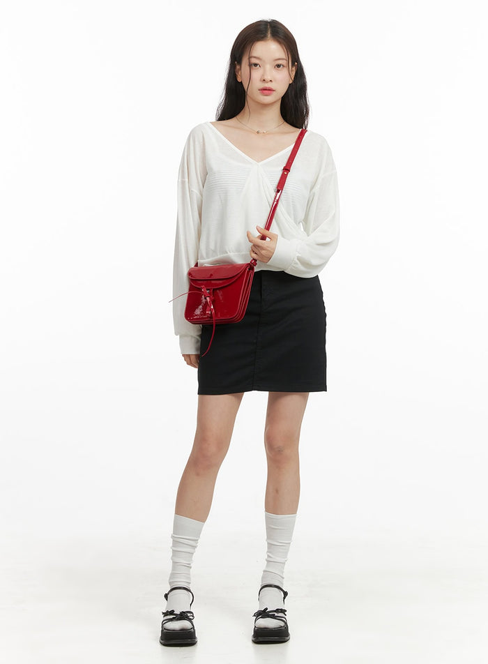 solid-cotton-bliss-mini-skirt-oy421 / Black