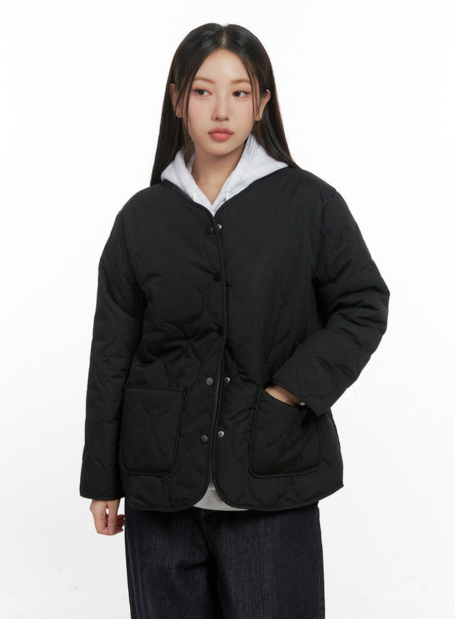 quilted-buttoned-jacket-in415 / Black