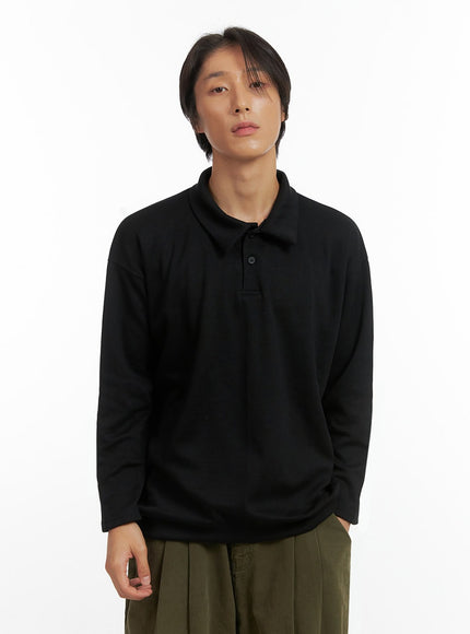 mens-buttoned-collared-shirt-black-io417 / Black