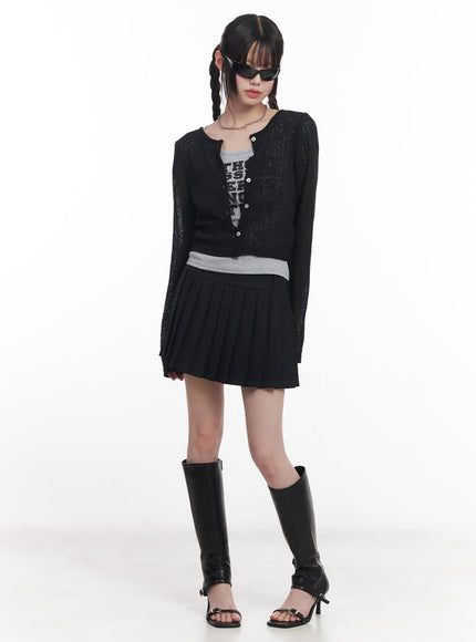 sheer-buttoned-crop-cardigan-cu506 / Black