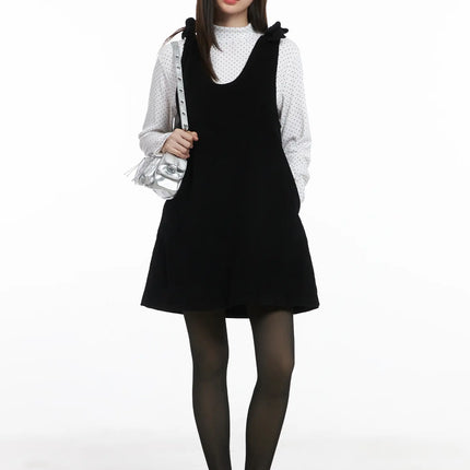 velvet-bow-detail-mini-dress-cj506 / Black