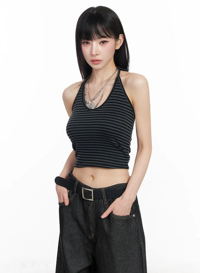 striped-halter-crop-top-cf519 / Black