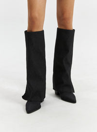 womens-pointed-toe-wedge-heel-knee-high-boots-cd320 / Black