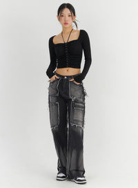 rugged-patchwork-jeans-co324 / Black