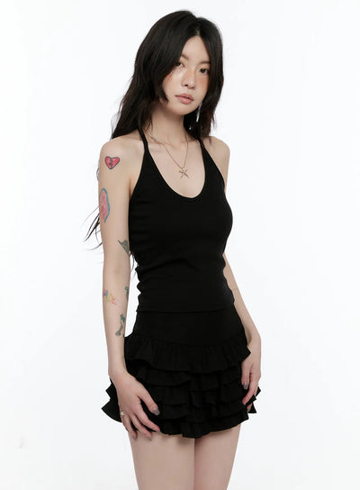 basic-u-neck-halter-tank-top-cn517 / Black