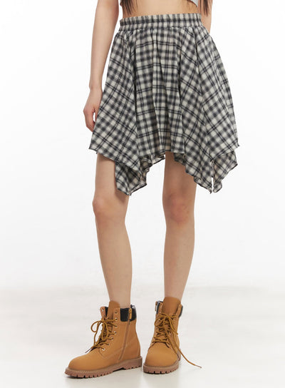 plaid-ruffle-mini-skirt-ca523 / Black