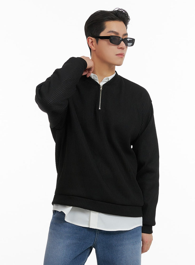 mens-quarter-zip-up-knit-sweater-ia401 / Black