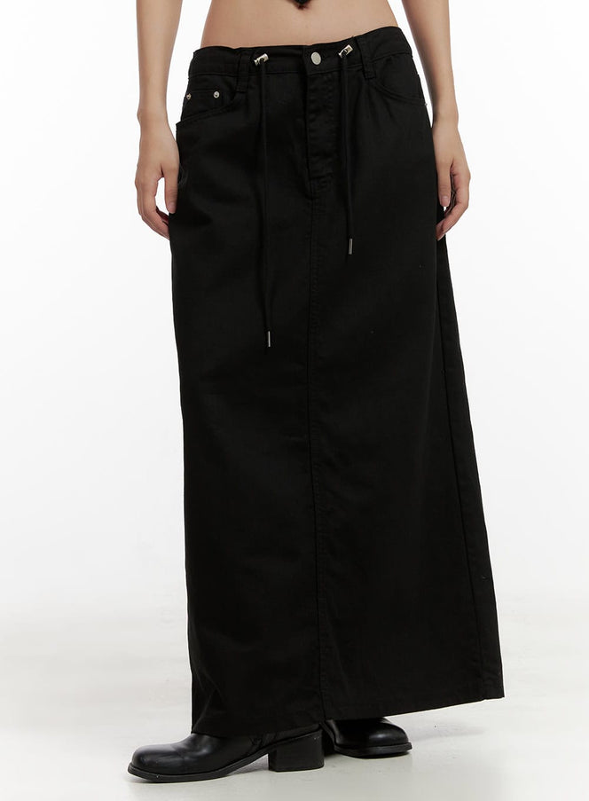 string-waist-maxi-skirt-cl431 / Black