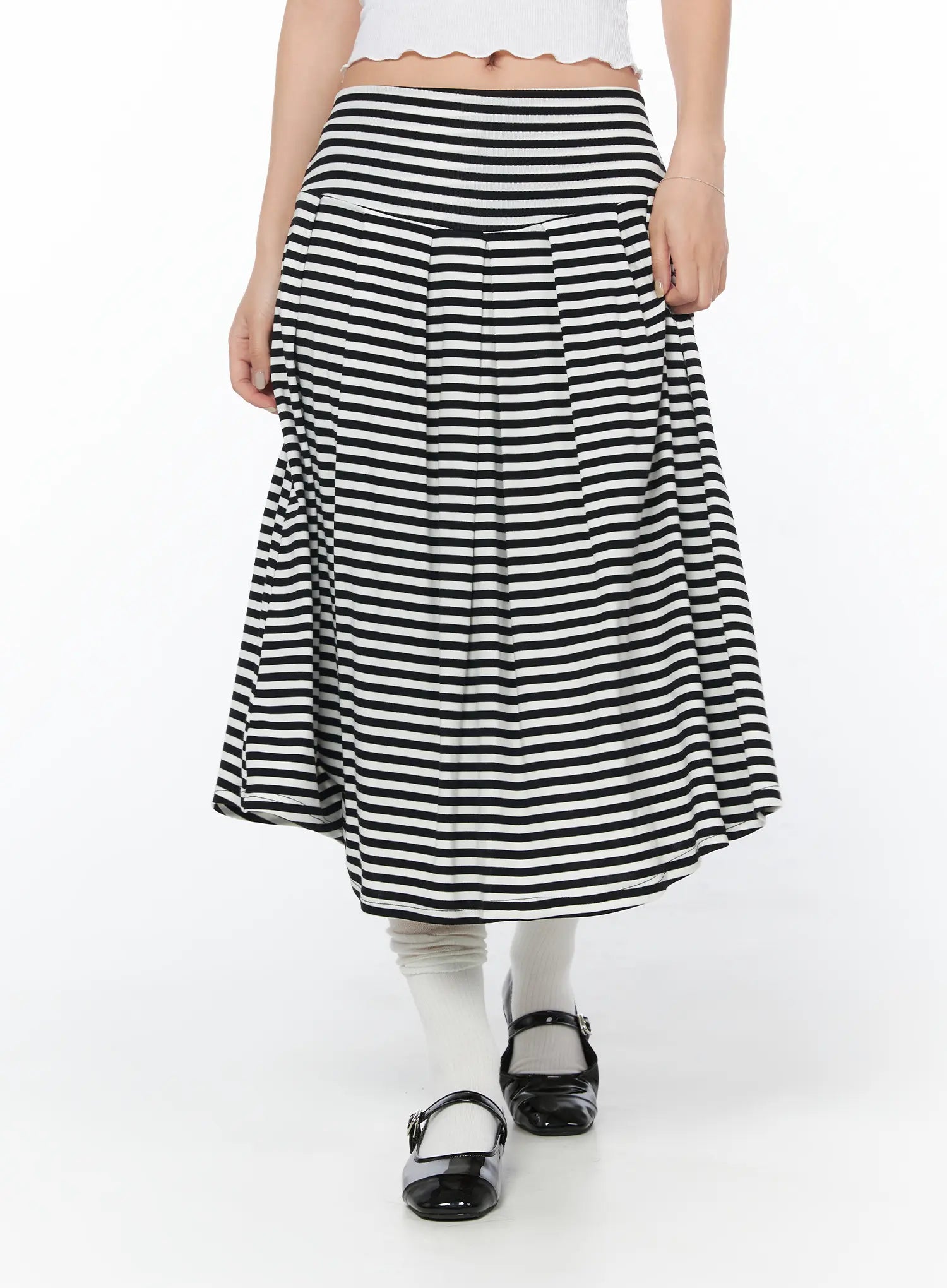 striped-flare-long-skirt-cy512 / Black