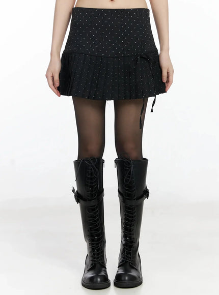 polka-dot-pleated-mini-skirt-if505 / Black