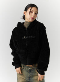 faux-fur-buckled-jacket-id305 / Black
