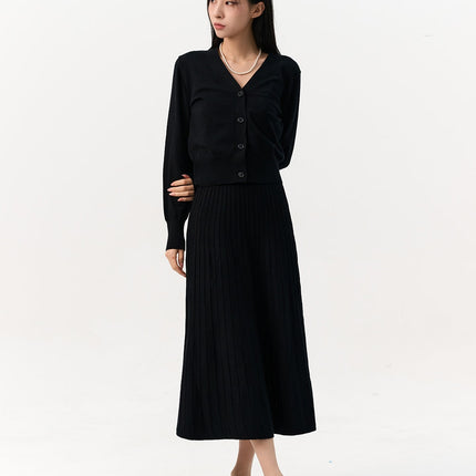 sleeveless-rib-dress-and-cardigan-set-io320 / Black