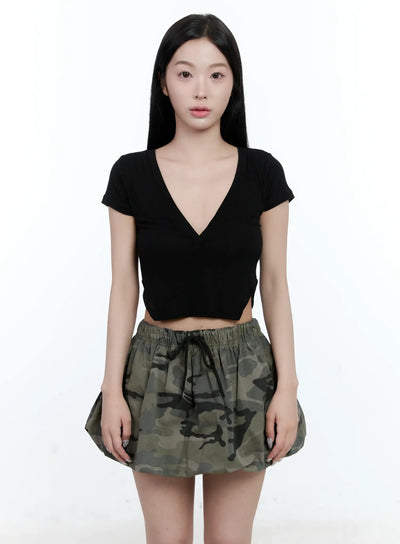 v-neck-cropped-tee-cl530 / Black