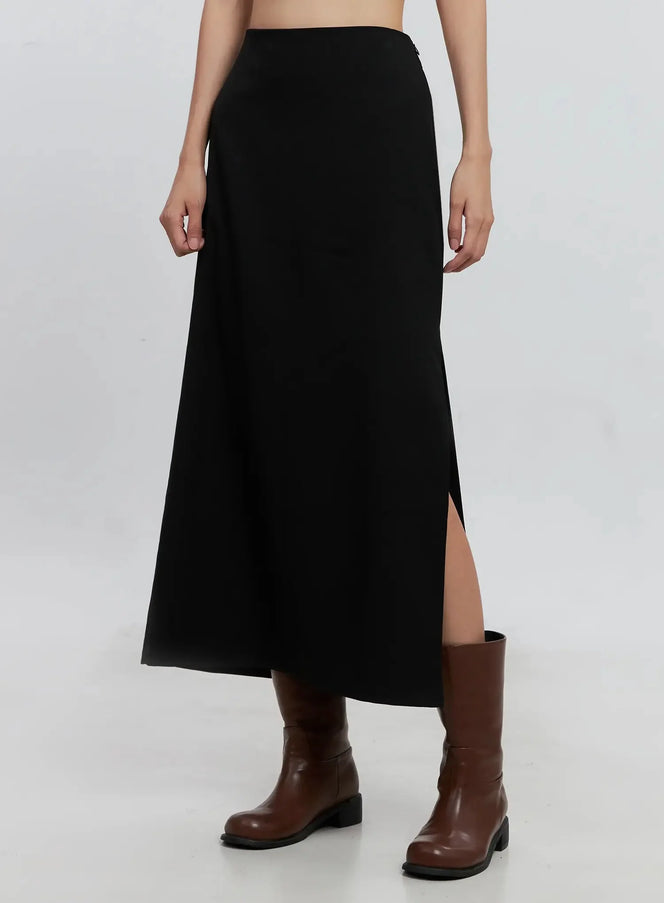 side-slit-midi-skirt-is515 / Black