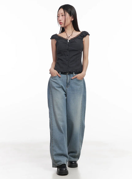 shirred-frill-sleeveless-top-cu516 / Black