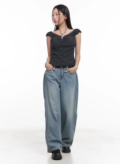 shirred-frill-sleeveless-top-cu516 / Black