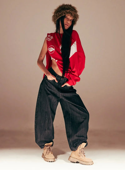 miles-rhinestone-barrel-jeans-cs509 / Black