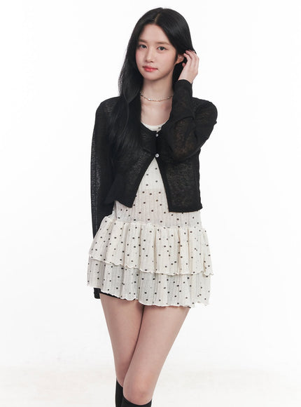 sheer-buttoned-crop-cardigan-cy526 / Black