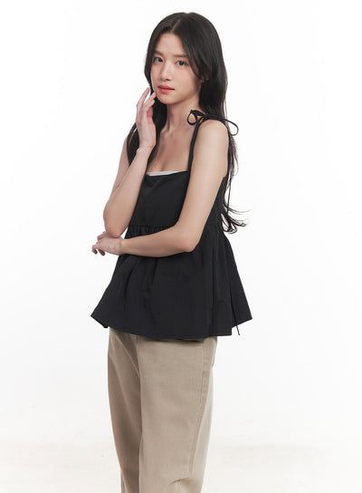 flare-square-neck-ribbon-cami-top-ca511 / Black