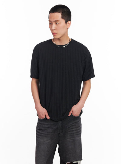 men-s-knit-ribbed-t-shirt-iu503 / Black
