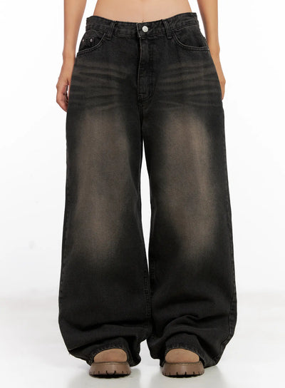 ari-washed-wide-leg-denim-jeans-cl521 / Black