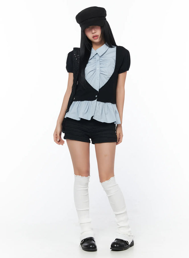 ruffle-lace-trim-shorts-cy513 / Black