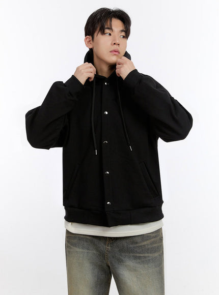 mens-urban-buttoned-hooded-jacket-if528 / Black