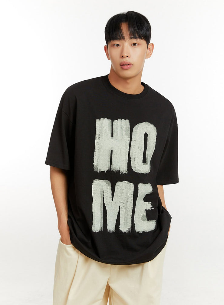 mens-cotton-lettering-oversize-t-shirt-iu426 / Black