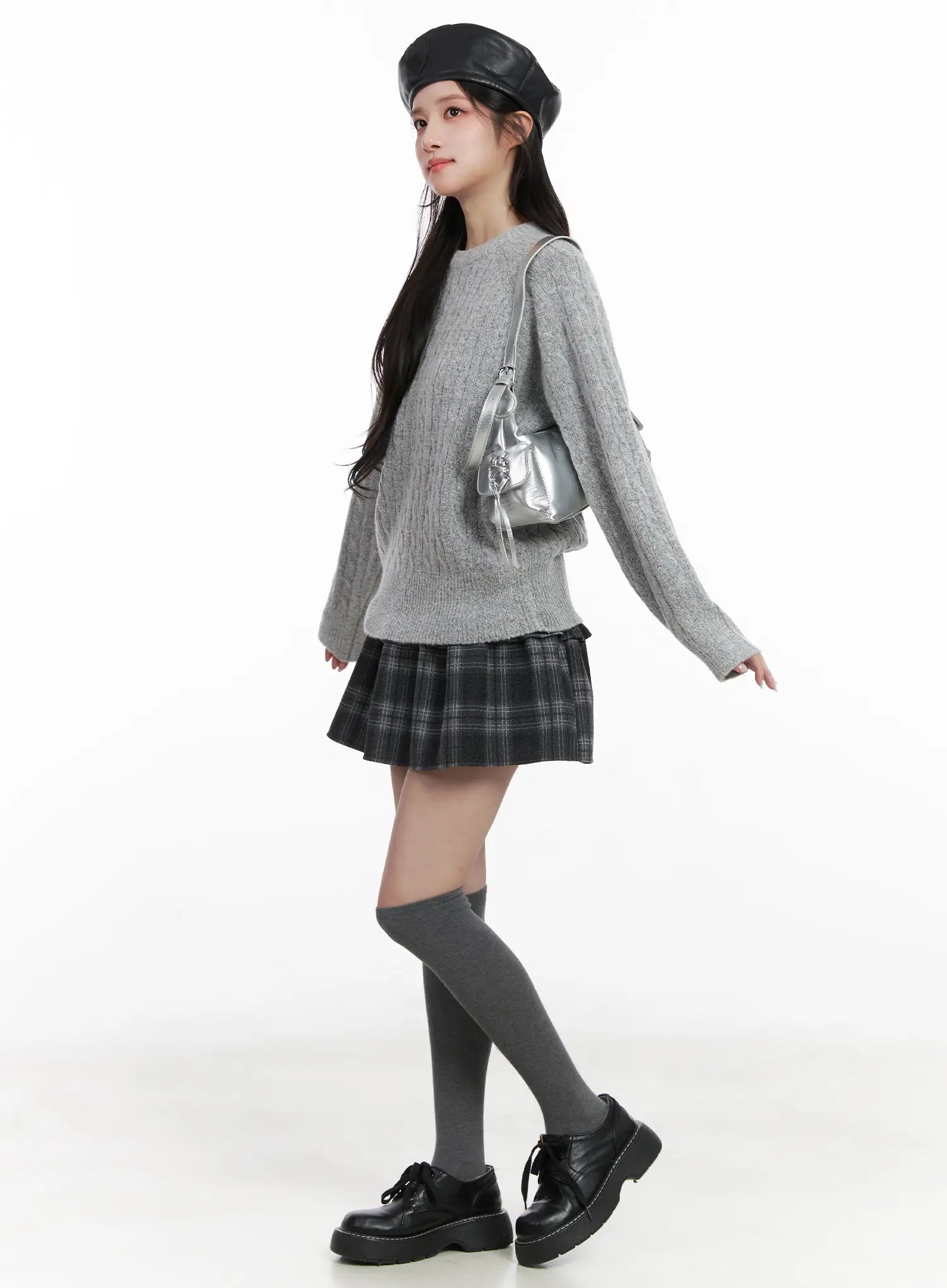 plaid-tiered-mini-skirt-cn527 / Black