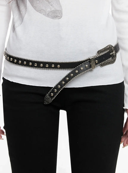 vintage-studded-skinny-belt-in514 / Black