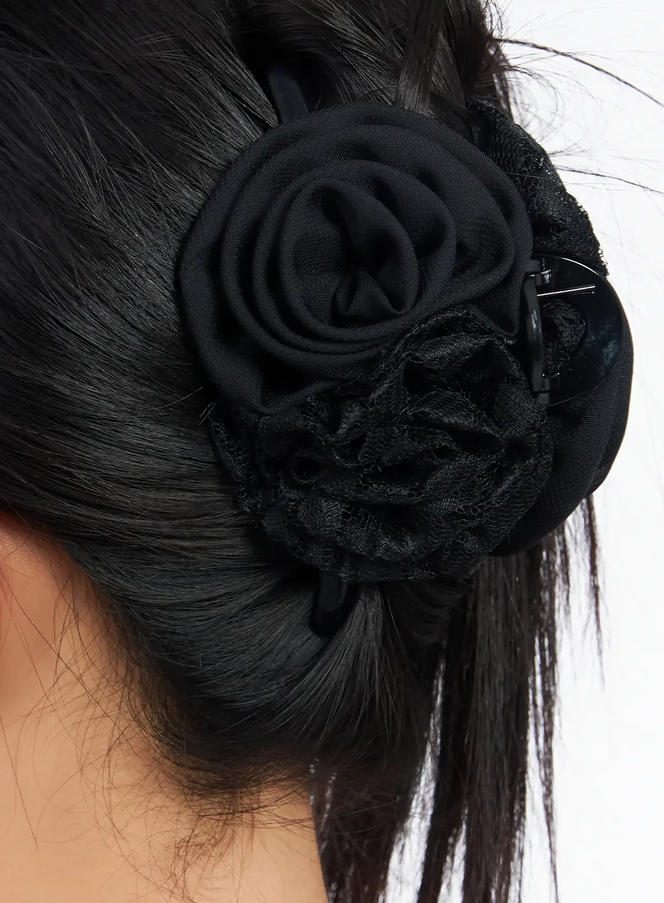 lace-rose-claw-clip-im531 / Black