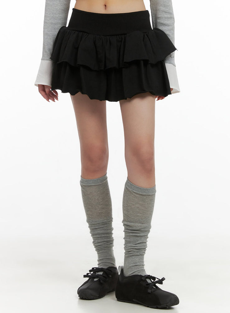 ruffle-banded-cotton-mini-skirt-cs403 / Black