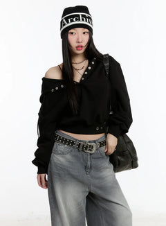 eyelet-crop-hoodie-cm511 / Black