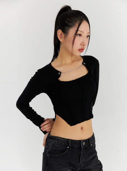 chain-neck-cut-out-crop-tee-cn315 / Black