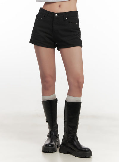 urban-studded-cotton-shorts-cf526 / Black