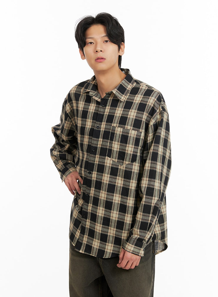 mens-checkered-buttoned-collared-shirt-ia402 / Black