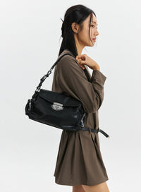 faux-leather-pocketed-shoulder-bag-cd320 / Black