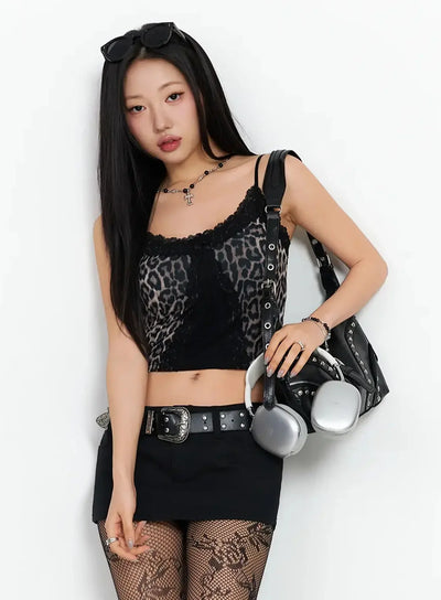 leopard-print-lace-trim-cami-ia507 / Black